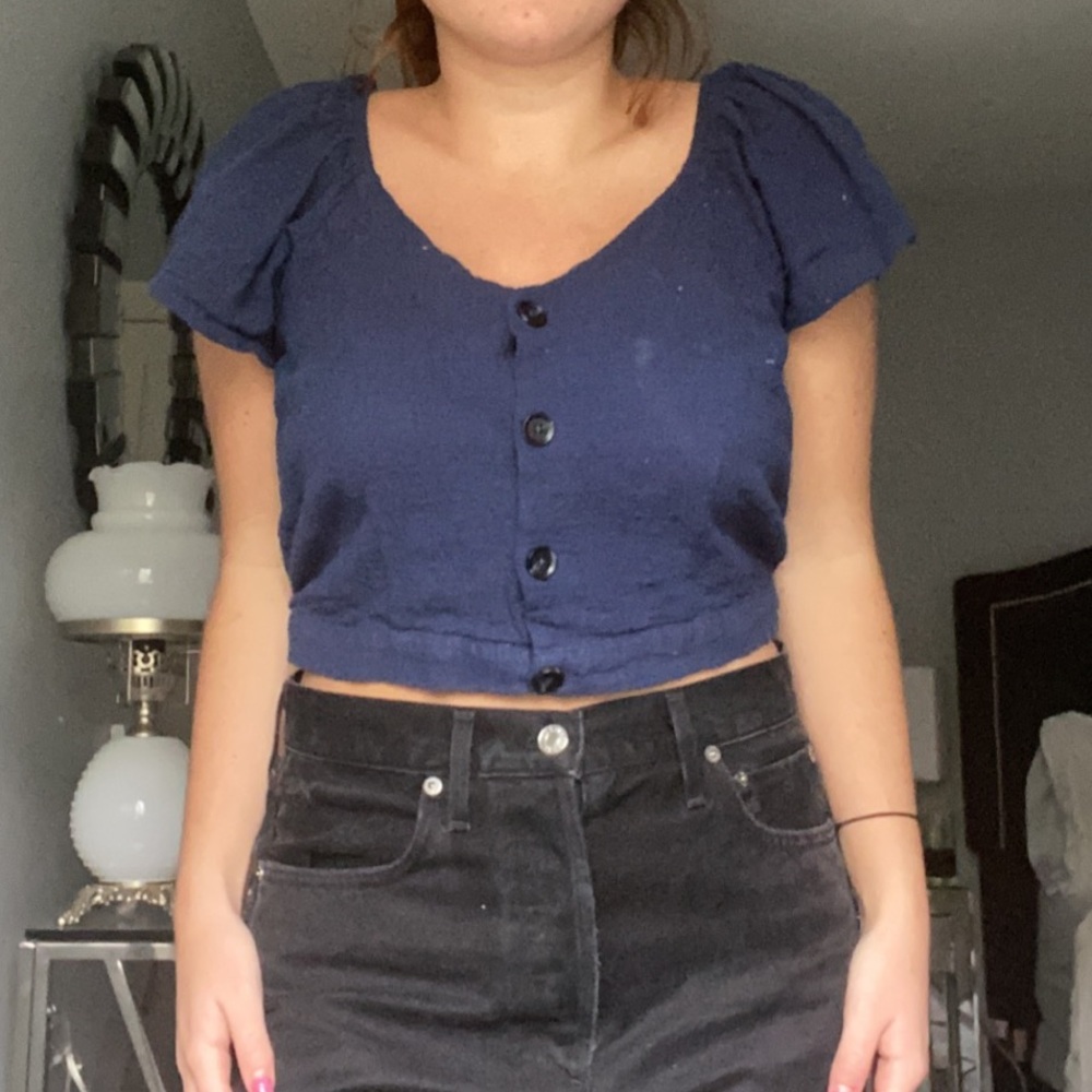 Sadie and Sage Navy Button Crop Top